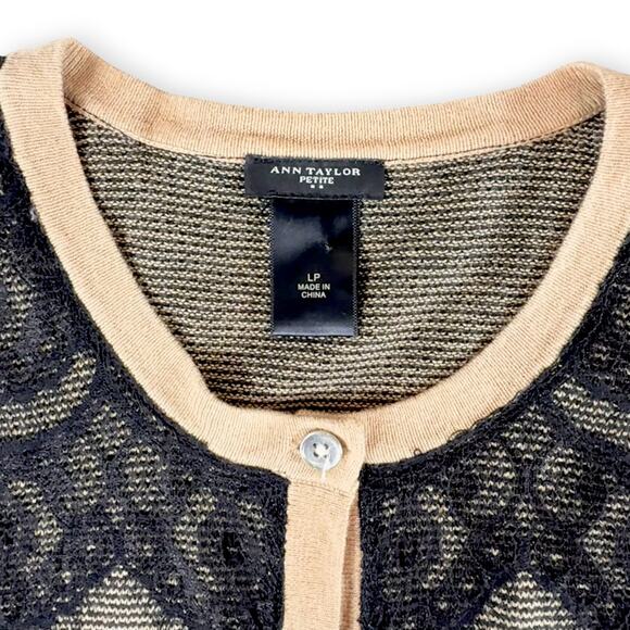 Ann Taylor Black Lace Stripe Whimsigoth Fairygoth Grandmacore Cardigan Sweater L - Picture 4 of 9